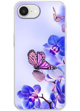 Чехол силиконовый с картинкой на iphone 16e (цветок, бабочка на орхидее)