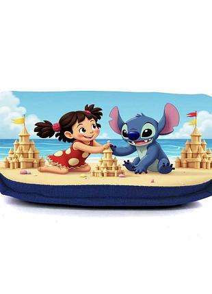 Школьный пенал лило и стич органайзер универсальный (lilo & stitch - 006) синий