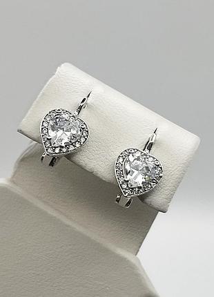 Сережки серебряные с кубическим цирконием "сердце" 3,37 г
