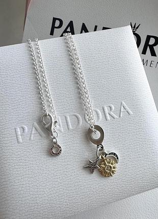 Ланцюжок + намистина пандора "зіркове небо" pandora підвіска подвеска "солнце, звезда" срібне намисто кольє "зірка, місяць, сонце"
