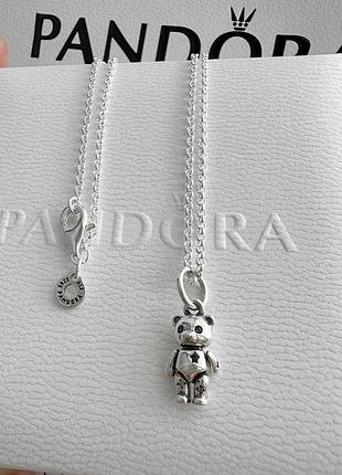 Ланцюжок + намистина пандора "рухливий ведмедик тедді" pandora ведмедик, що рухається срібне намисто кольє