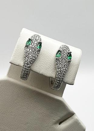 Сережки серебряные с кубическим цирконием "змея" 8,29 г