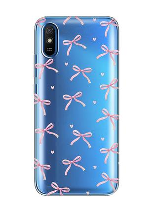 Прозрачный чехол на xiaomi redmi 9a бантики (принт 404)