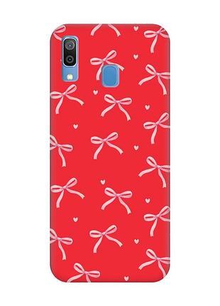 Матовый красный чехол на samsung galaxy a30 (2019) / a20 (2019) бантики (принт 404)