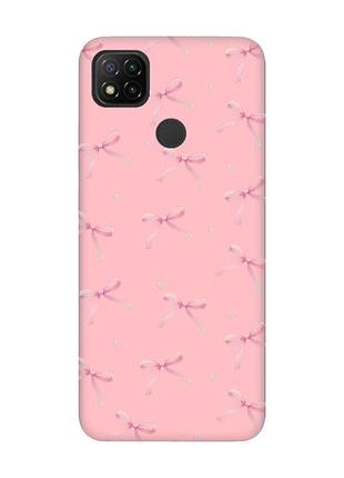 Матовий рожевий чохол на xiaomi redmi 9c/10a бантики (принт 404)