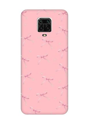 Матовий рожевий чохол на xiaomi redmi note 9 pro / 9s / 9 pro max бантики (принт 404)