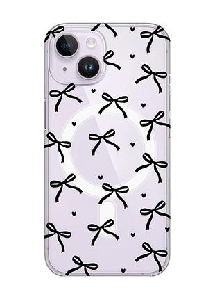 Магнитный чехол на iphone 14 с поддержкой magsafe бантики (принт 405)