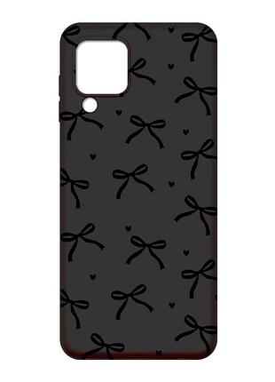 Матовый черный чехол на samsung galaxy m32/a22/m22 4g бантики (принт 405)