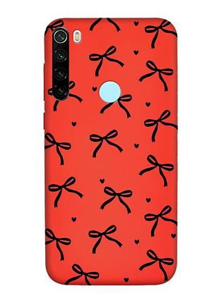 Матовый красный чехол на xiaomi redmi note 8t бантики (принт 405)
