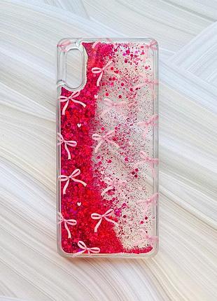 Чехол с плавающими розовыми блестками на xiaomi redmi 9a бантики (принт 404)