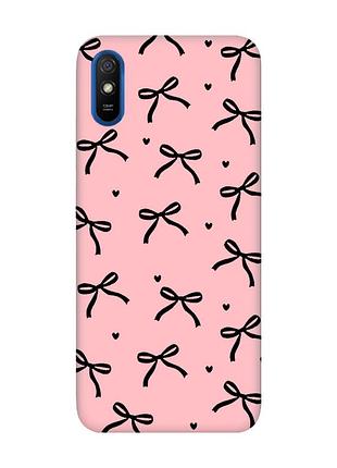 Матовый розовый чехол на xiaomi redmi 9a бантики (принт 405)