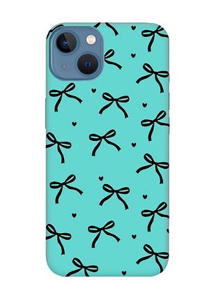 Матовый бирюзовый чехол на apple iphone 13 бантики (принт 405)