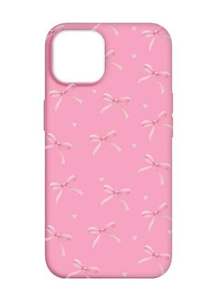 Матовый розовый чехол на apple iphone 14 бантики (принт 404)
