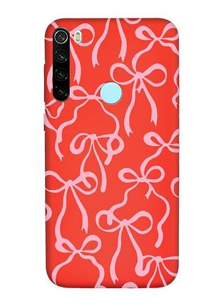 Матовый красный чехол на xiaomi redmi note 8t бантики (принт 406)