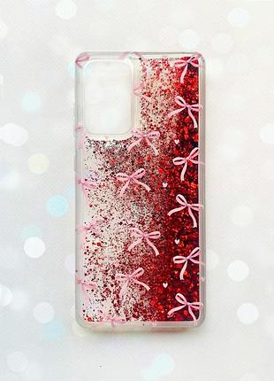 Чехол с плавающими красными блестками на samsung galaxy a52 (a525) бантики (принт 404)
