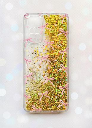Чохол з плаваючими золотими блискітками на xiaomi redmi note 11 бантики (принт 404)
