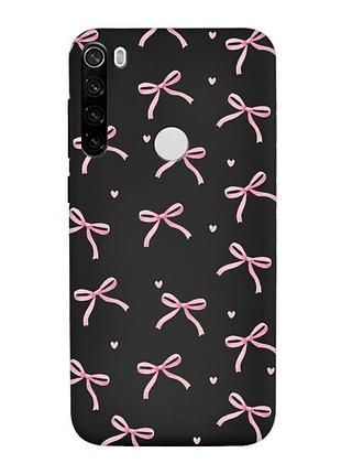 Матовый черный чехол на xiaomi redmi note 8t бантики (принт 404)