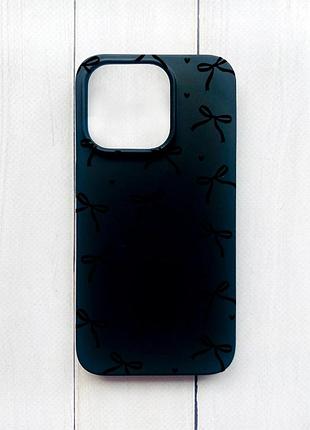 Матовый черный чехол на iphone 15 pro бантики (принт 405)