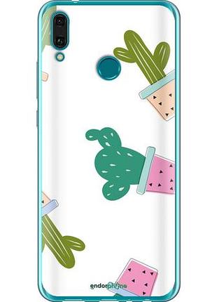 Чехол на huawei y9 2019 кактусы в горшочках "3968u-1602-10746"