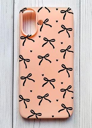 Матовый персиковый чехол на iphone 16 plus бантики (принт 405)