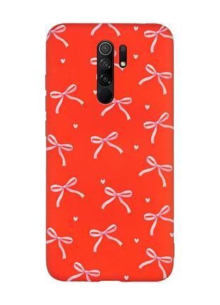 Матовий червоний чохол на xiaomi redmi note 8 pro бантики (принт 404)