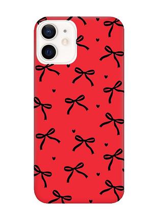 Матовый красный чехол на apple iphone 12 / 12 pro (6.1) бантики (принт 405)