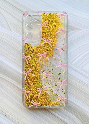 Чохол з плаваючими золотими блискітками на samsung galaxy a25 (a256) бантики (принт 404)
