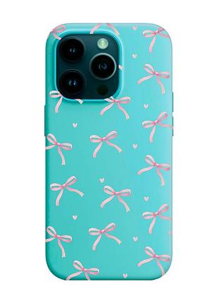 Матовий бірюзовий чохол на apple iphone 14 pro бантики (принт 404)