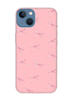 Матовый розовый чехол на apple iphone 13 бантики (принт 404)