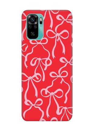 Матовый красный чехол на xiaomi redmi note 10/note 10s бантики (принт 406)