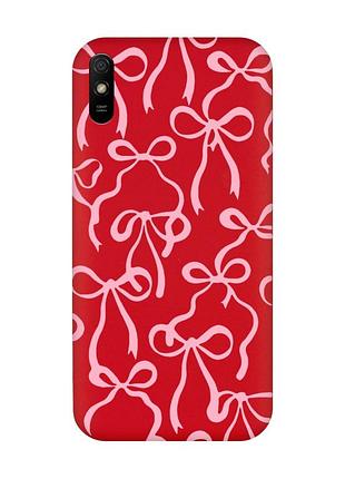 Матовый красный чехол на xiaomi redmi 9a бантики (принт 406)