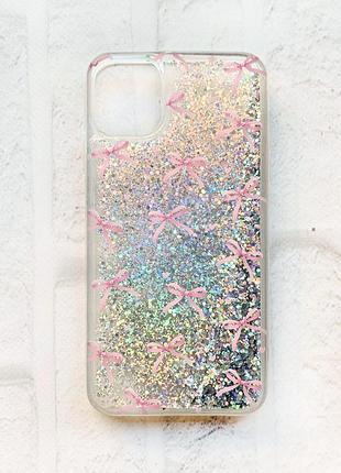 Чехол с плавающими серебряными блестками на iphone 11 бантики (принт 404)