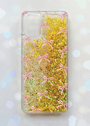 Чехол с плавающими золотыми блестками на samsung galaxy a02s бантики (принт 404)