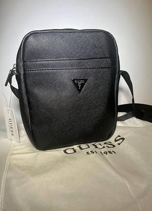 Стильная мужская сумка планшетка на плечо стиль guess, сумка-планшетка гесс черная