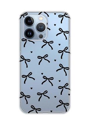 Прозрачный чехол на apple iphone 13 pro бантики (принт 405)