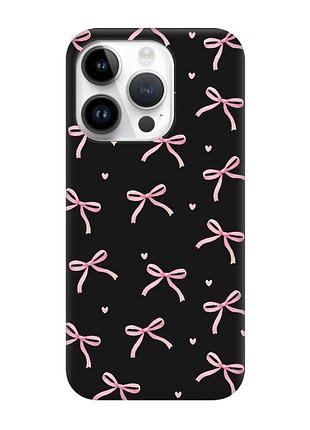 Матовый черный чехол на apple iphone 14 pro бантики (принт 404)
