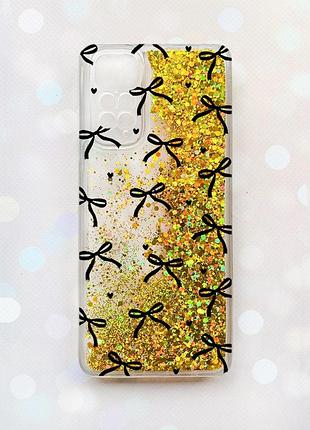 Чехол с плавающими золотыми блестками на xiaomi redmi note 11 бантики (принт 405)