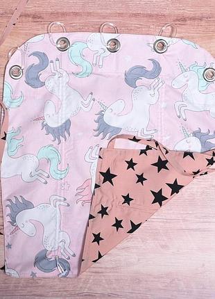 Сонцезахисна шторка на коляску або автокрісло, з принтом - єдинороги + зірки