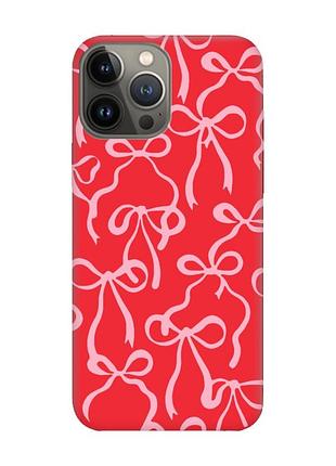 Матовый красный чехол на apple iphone 13 pro бантики (принт 406)