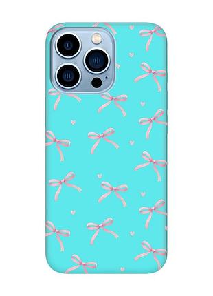 Матовый бирюзовый чехол на apple iphone 13 pro max бантики (принт 404)