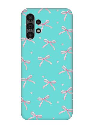 Матовый бирюзовый чехол на samsung galaxy a13 4g бантики (принт 404)