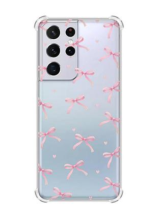 Чехол с утолщёнными углами на samsung galaxy s21 ultra бантики (принт 404)