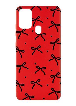 Матовый красный чехол на samsung galaxy m30s/m21 бантики (принт 405)