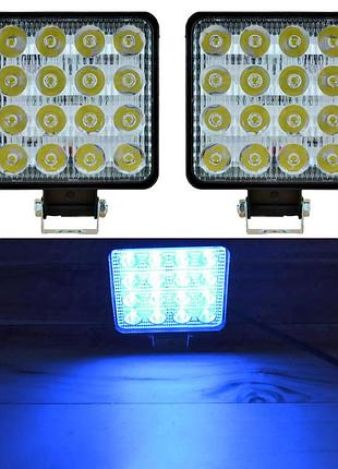 Сині фари для обприскувача 12-24v 48w 6000k (8,5х8,5см) led фари квадратні на авто, трактор, синій + фсо