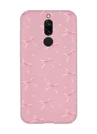 Матовий рожевий чохол на xiaomi redmi 8 бантики (принт 404)