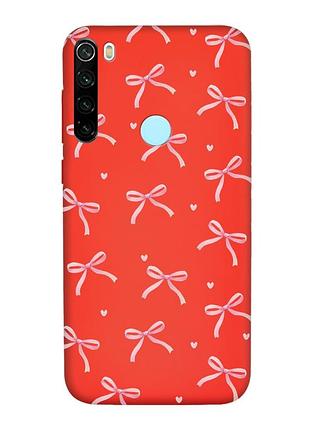 Матовый красный чехол на xiaomi redmi note 8t бантики (принт 404)