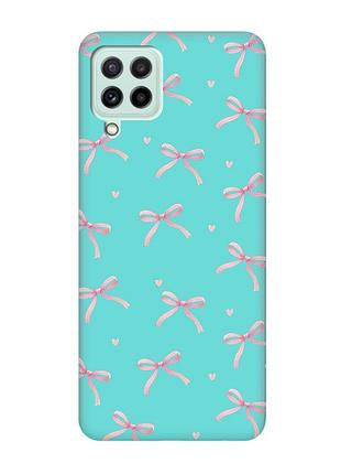 Матовый бирюзовый чехол на samsung galaxy m32/m22/a22 4g бантики (принт 404)