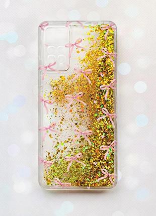 Чехол с плавающими золотыми блестками на xiaomi redmi note 11 pro бантики (принт 404)
