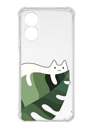 Чехол с утолщёнными углами на oppo a18 кот на листе (принт 367)
