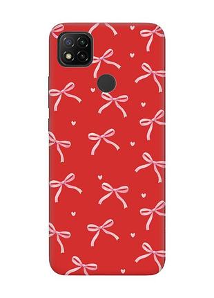 Матовый красный чехол на xiaomi redmi 9c/10a бантики (принт 404)